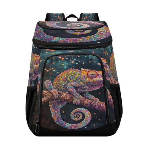 Chameleon Branch Blue Cooler Backpack Leakproof Insulated Lunch Cooler Bag 30 Cans Camping Backpacks for Beach Picnic Road Trip