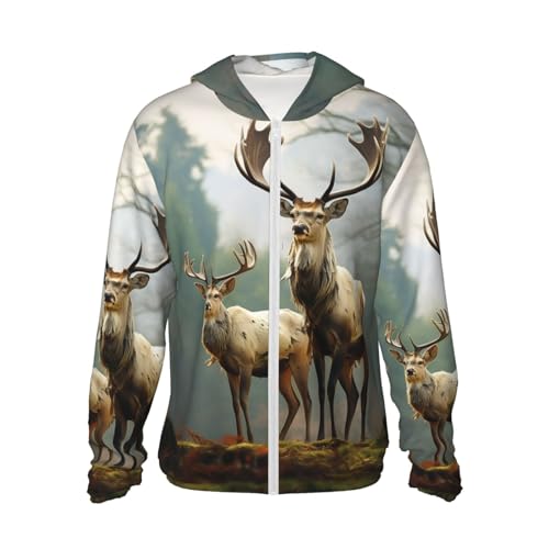 Veste à capuche zippée UPF 50+ à manches longues motif cerf pour l'extérieur