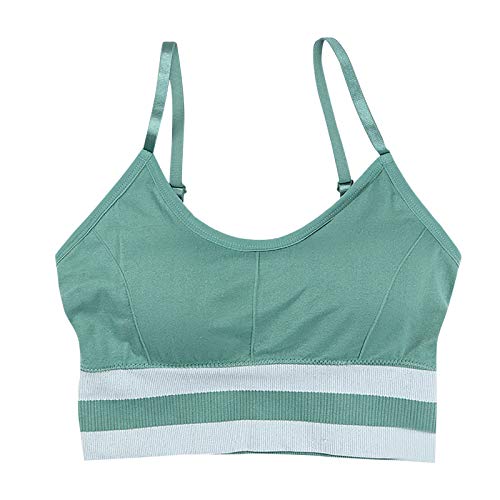 Soutien Gorge de Sport Femme Backless Brassière sans Armatures, Bretelles Ajustables Rayures en Bas Soutien-Gorge de Levage (Vert, Taille Unique) Cover