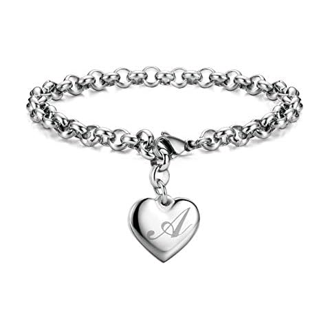 Monily Initial Charm Bracelets for Women Stainless Steel Charm Bracelets for Women Letters A Alphabet Heart Bracelet Jewelry Gifts for Women Cover
