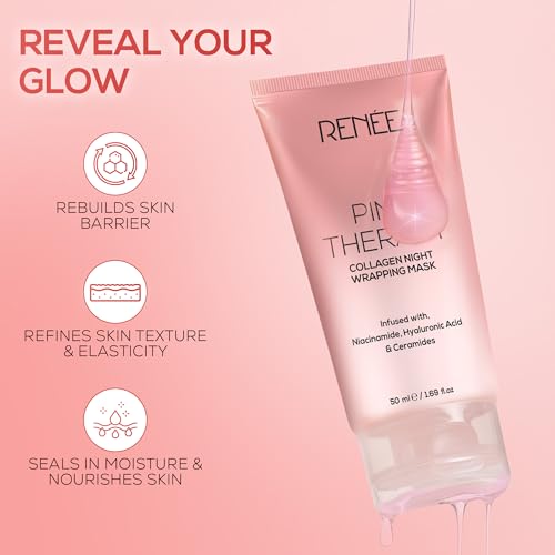 Image of RENEE Pink Therapy Collagen Night Wrapping Face Mask | For Young, Hydrated Skin | Texture & Elasticity | Improves Skin Barrier | Hyaluronic Acid & Niacinamide Infused | 50 ml