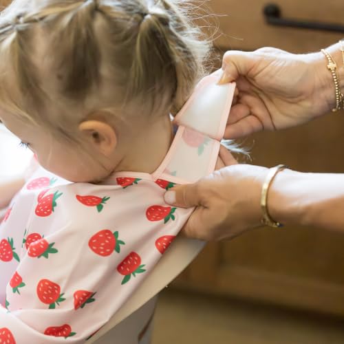 Image of Tiny Twinkle Long Sleeve Bib for Babies&Toddlers|2-Pack Waterproof Smock Bib for Eating|Machine Washable&Mess-Proof Feeding Essentials|Newborn Shower Gift(Cherry Coquette,Strawberries,6-24M)