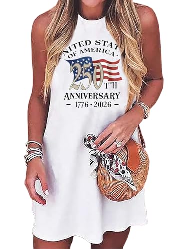 Image of jusgai 250 Anniversary USA Dress for Women American Flag Tank Dresses 4th of July Patriotic Sundress