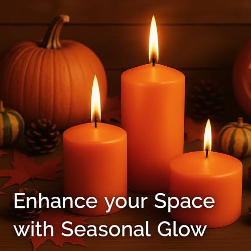 Image of Stonebriar Unscented Pillar Candles - 80 Hour Burn Time, Long-Lasting Wax Candles for Weddings, Holidays, Home Decor & Special Events, Pack of 6, Orange, 3 inch x 8 inch