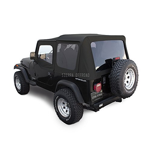 Sierra Offroad Soft Top Fits 1988-1995 Jeep Wrangler YJ 2DR, Includes Upper Door Skins, Sailcloth Vinyl, Black