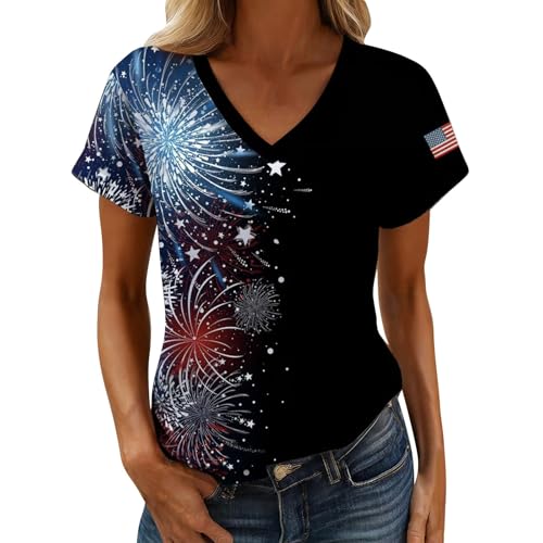Flag Print Polo Shirts 250Th Anniversary USA Shirt Women V Neck Butterfly Rose Print Shirt Patriotic Tops Glitter Graphic 1776-2026 Tshirt 4Th of July Shirts A-Black XL