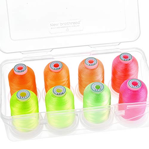 New Brothread - 20 Options - 8 Snap Spools Of 1000M Each Polyester Embroidery Machine Thread With Clear Plastic Storage Box For Embroidery & Quilting - Neon Color #TOP27