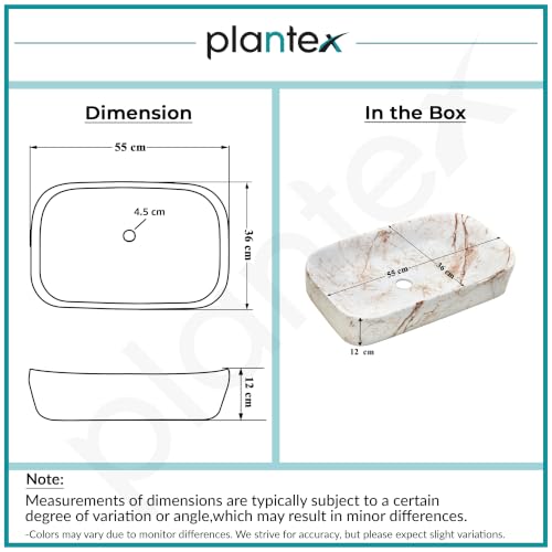 Image of Plantex Tabletop Wash Basin for Bathroom /Designer Ceramic Basin /Rectangle Countertop Wash Basin /Home /Office (22 x 14 x 5 Inch)