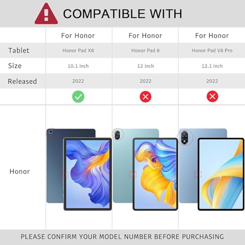 World biz Case for HONOR Pad X8 10.1" 2022, 360 Degree Rotation Protective Stand Leather Folio Cover, Auto Wake/Sleep, Rotating Case for Honor Pad X8 (Black)