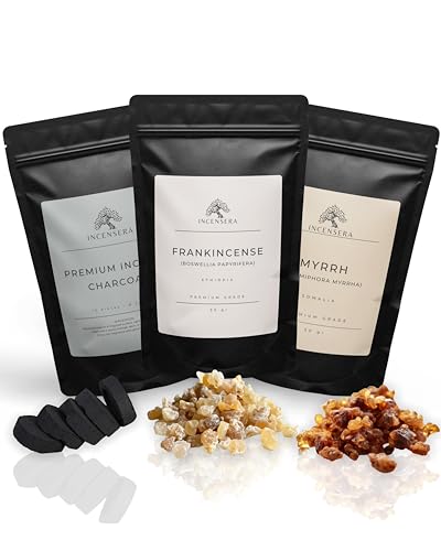 Incensera Frankincense Resin Myrrh Resin & Incense Charcoal Kit House Cleansing Meditation & Ritual Smudging Set for Spiritual Purification