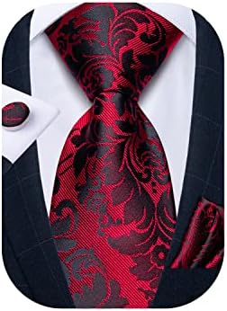 DiBanGu Mens Tie Set Paisley Floral Necktie Hanky Cufflinks Silk Tie Set Party Wedding