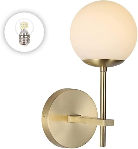 Miniatura 15 de BOKT Aplique de pared montado en la pared de latón cepillado dorado, lámpara de pared globo moderna de mediados de siglo, lámpara de pared vintage