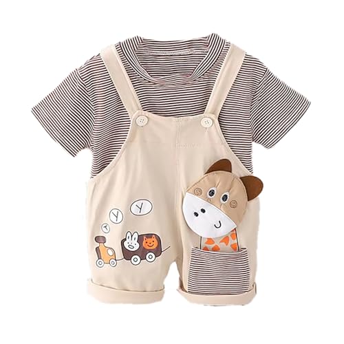 Bold N Elegant Unisex-Babies Cotton 2Pc Striped T-Shirt With Giraffe Print Dungaree Shorts Summer Summer Party Outfit