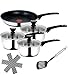 Produktbild Tefal B12598 Jamie Oliver Edelstahl Topfset + Pfanne 9 TLG, Töpfe und Bratpfanne im Set, mit 3 Glasdeckel, Induktionsgeeignet, Pfanne 24 cm Antihaftbeschichtet, Kochtopf 16,18,20 cm