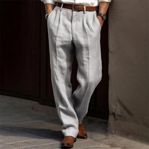 Men's Cotton Linen Pants,Linen Pants Men,Straight Solid Color Comfortable Breathable Casual Pants3