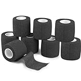 Self Adhesive Bandage Wrap 8 Pack 2" x 5 Yard Elastic Vet Wrap Cohesive Bandage Non Woven Breathable Bandage for Wrist Ankle Sprains Swelling(Black)