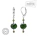 Handmade Green Glass Beads & Swarovski Elements Crystal Leverback Drop Sterling Silver Earrings