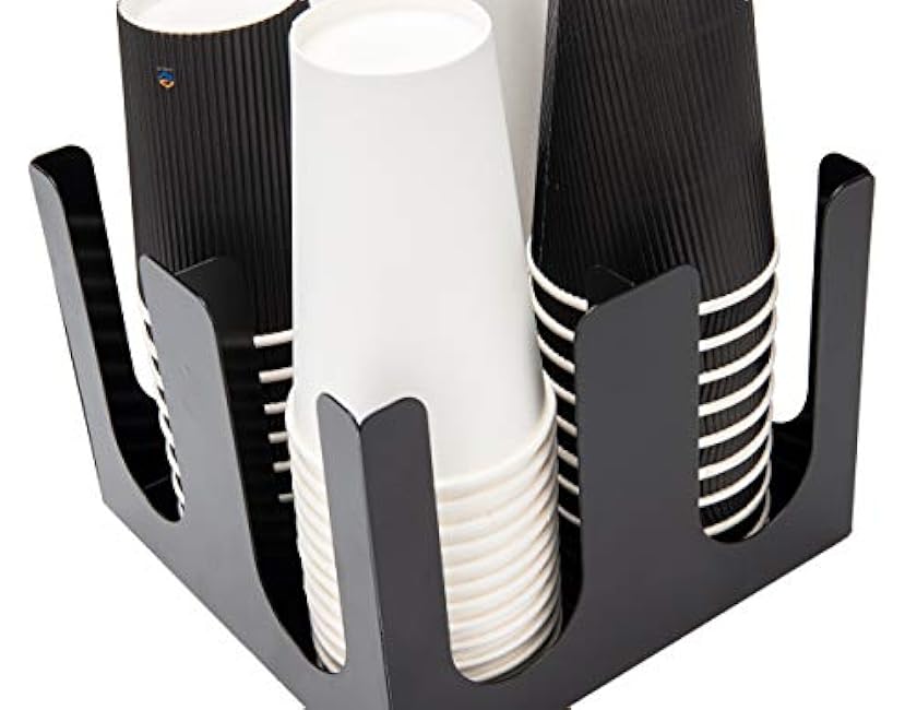 Mind Reader 4 Compartment Caddy, Multi-Section Organizer for Stacked Hot or Cold Disposable Cups, Lids, Condiment Holder, Stainless Steel, Black