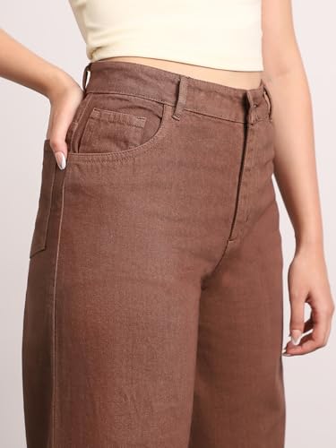 Image of Urbano Fashion Women's High Rise Loose Baggy Fit Washed Jeans Non-Stretchable