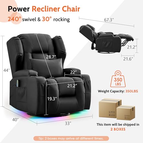 Sillón reclinable giratorio negro de cuero sintético miniatura 2