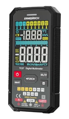 Ermenrich Zing TC27 Multimetro Digitale, Corrente AC/DC, Capacità, Frequenza, Duty Cycle, Termocoppia, Resistenza, TRMS, Test Batteria, 6000 Conteggi, NCV, Display VA, Scala Grafica