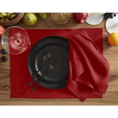 Solino Home 100% Pure Linen Placemats Set of 6 - Red 14 x 19 Inch Table Place Mats for 4th of July - Sonoma Collection, Machine Washable by Solino Home - Image 2
