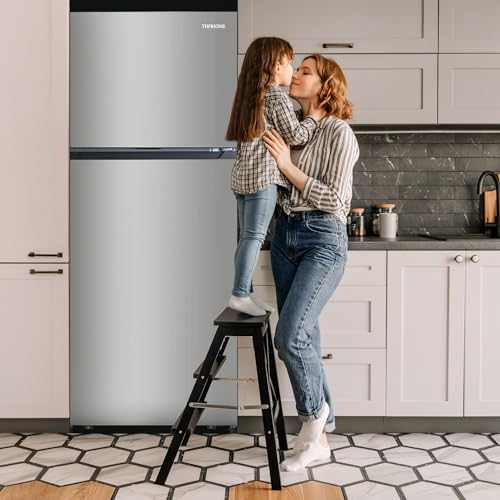 30“ Top Freezer Refrigerator with 17.6 Cu. Ft.Capacity, Adjustable Thermostat Control, Full Size Freestanding Frost Free Fridge for Garage/Office/Home/Apartment, Stainless Steels Grey - Image 3