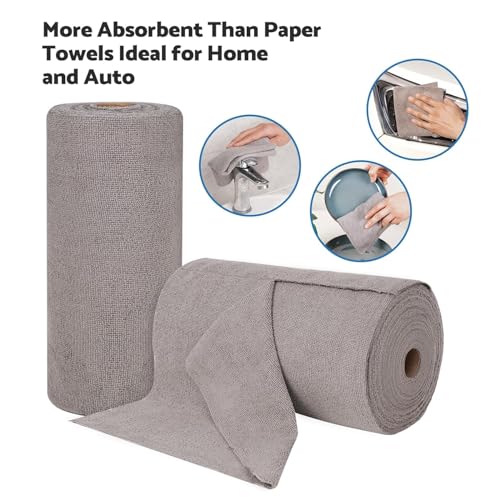 Image of Microfiber Cleaning Cloth Roll 50 Pack - Reusable Paper Towels Washable Roll Tear Away for Kitchen Car 12x12 (Grey)