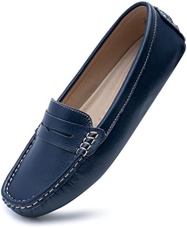 Heydonic Women's Loafers Moccasins Soft Casual Walking Driving Ladies Office Penny Flats Boat Shoes Women Slip On Comfortable Leather Light Blue Size 10