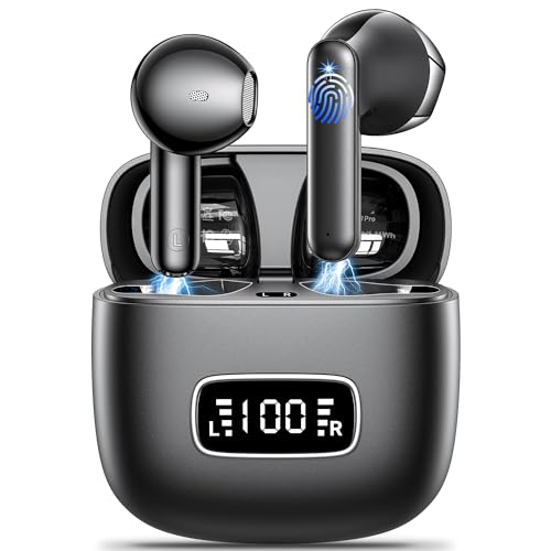 Bluetooth 5.3 Wireless Earbuds for Running, IPX7 Waterproof Sports Headphones with Ear Hooks, 48H Playtime, ENC Noise Cancelling Mic, LED Display, Over-Ear Stereo Sound for Gym, Cycling, Workout