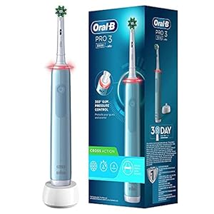 Oral-B Pro 3 – 3000 – Blauwe Oplaadbare Elektrische Tandenborstel, 1 Handvat Met Zichtbare Poetsdruksensor, 1…