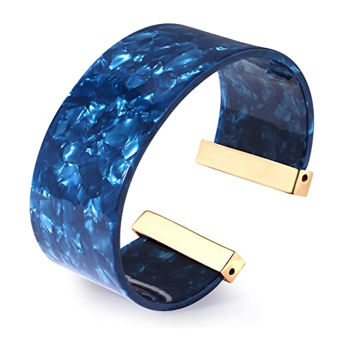 FAERLIIRY Wide Cuff Bangle Bracelets for Women Acrylic Resin Tortoise Chunky Bangles Adjustable Colorful Open Wrap Wide Bracelet Statement Jewelry Gifts (Blue)