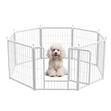 HealSmart Indoor and Outdoor Dog Playpen, 24 Inches High, 8 Panels to Assemble, Sturdy and Durable for Yard, Camping, Designed for Puppy/Small-Sized Dogs, White
