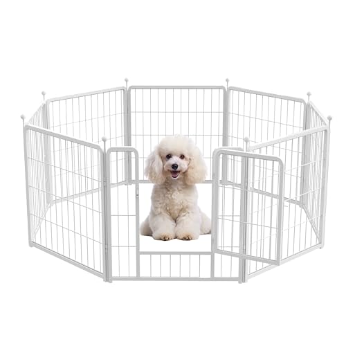 HealSmart Indoor and Outdoor Dog Playpen, 24 Inches High, 8 Panels to Assemble, Sturdy and Durable for Yard, Camping, Designed for Puppy/Small-Sized Dogs, White