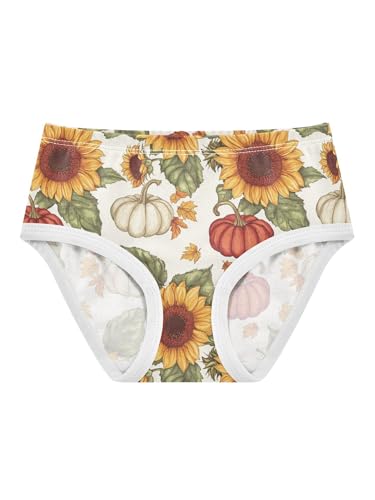 ZZKKO Fall Sunflower and Pumpkin Vintage Girls Underwear Toddler Panties for Girls Comfort Brief Size 2-8T
