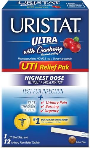 Image of URISTAT Ultra UTI Relief Pack, 1 UTI Test Strip & 12 Pain Relief Tablets (Pack of 3)