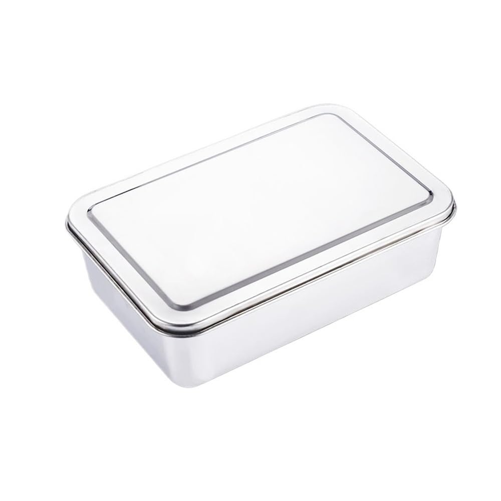 Thicken Stainless Steel Serving Tray With Lid Rectangle Food Storage Plates Suitable for Homes Restaurants Cafeteria (Color : 22x14.5x6.5 with Lid)