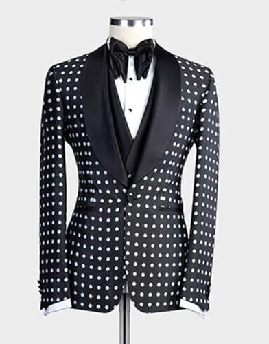 Men's Polka Dots Coat Shawl Lapel Blazer One Button Homecoming Business Suit Jacket3