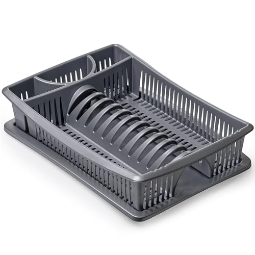 KONZEPT Égouttoir à vaisselle gris 39 x 28 x 9 cm - En plastique robuste - Fabriqué en Europe