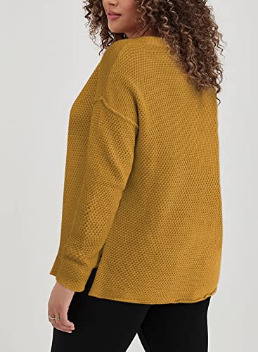 Image of Eytino Womens Plus Size Sweaters Casual Long Sleeve Loose V Neck Button Henley Tops Pullover Knit Jumpers,(1X-5X)