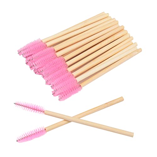 XNHIU Bamboo Lash Mascara Wands Eye Lash Applicators Eyelash Brushes for Lash Extensions (48), Pink