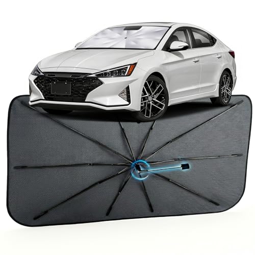 Image of Car Windshield Sun Shade for Hyundai Elantra 2017-2020 -[Reflective Coated Fabric] Sunshade Umbrella for Front Window, Car Shades Sun Visor Keep Car Cool and Protects Interior, 1:1 Exact Fit