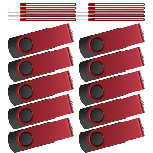 Image of Kepmem 1GB Flash Drive Pack of 10 - Metal USB 2.0 Memory Sticks - Swivel Pendrive - Portable Keychain - Red