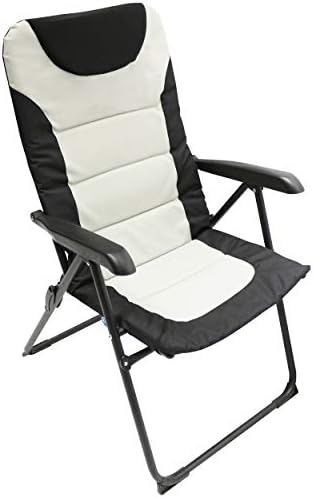 Homecall Folding garden camping chair with 600D polyester sponge padded backrest adjustable black creamy-white