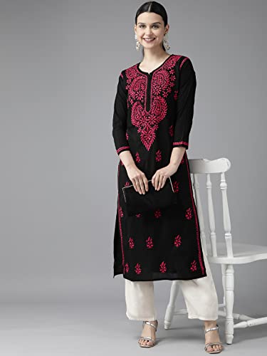 Image of Ada Hand Embroidered Lucknowi Chikankari Cotton Kurta Kurti for Women A411191