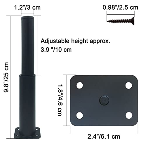 Neroraum 2 Pcs Adjustable Furniture Legs, 6"-9.8" Metal Bed Support Legs, Adjustable Furniture Feet, Bed Hardware Support Leg, Replacement Leg For Sofa Couch Chair Desk Table Cabinet, Black #TOP1