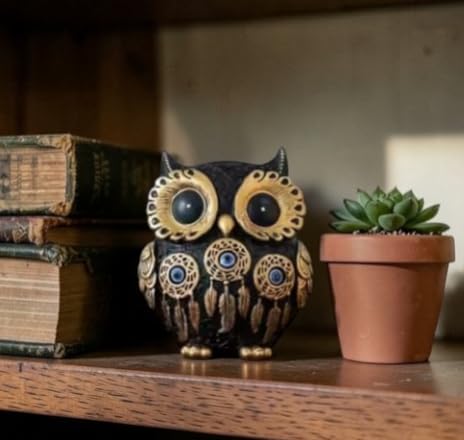 Image of Evil Eye 4 Inch Owl Statue for Good Luck l Feng Shui & Vastu II Evil Eye II Showpiece for Home Decor (Black, 4 inch)