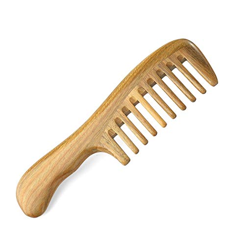 CAIONPLE Peine de pelo natural de sándalo con dientes anchos, sin estática desenredante, con liso para cabello grueso, rizado y ondulado