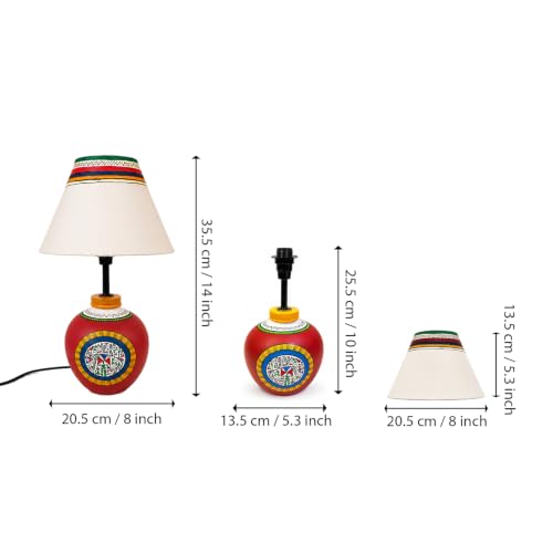 Image of Amazon Basics Warli Whispers Red Table Lamp | Hand-Painted Terracotta Kalash Base with Polyester Shade | E14 Holder | Decorative Night Lamp for Bedroom, Living Room & Study Room | Home Decor Gift