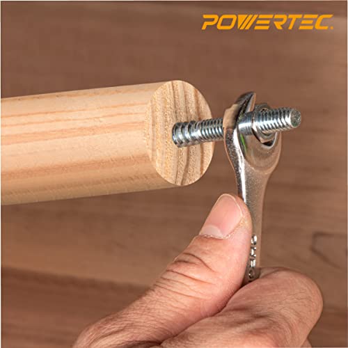 Image of POWERTEC QHB1003 Hanger Bolts 3 /8-16 x 3 Inch, with 2 Piece Bolt Installation Hex Nuts (Pack of 50)